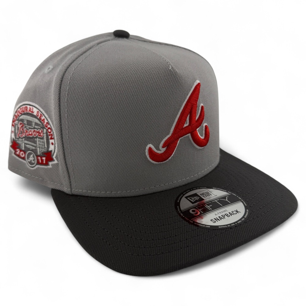 New Era Atlanta Braves MLB Grey A-Frame 9FIFTY Snapback Adjustable Hat Cap‎